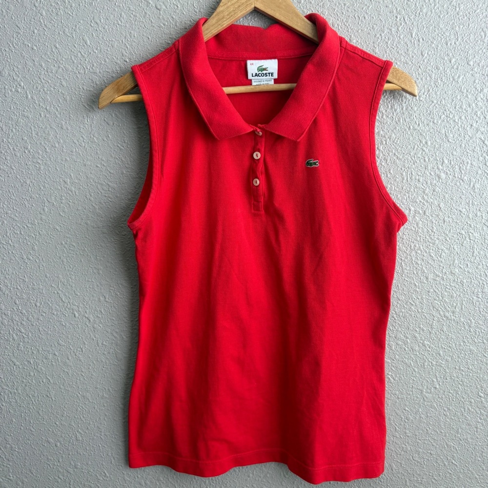 Lacoste Red Sleeveless Cotton Stretch Polo Shirt 44 XL